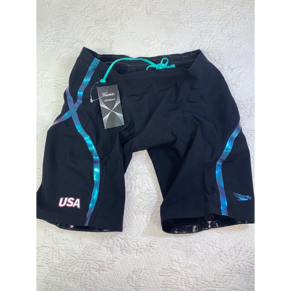Speedo Fastskin LZR Racer X Jammer Mens Swimsuit Black Blue USA FINA Size 28